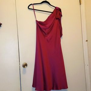 Ann Taylor- One shoulder fuchsia silk dress- sz 8